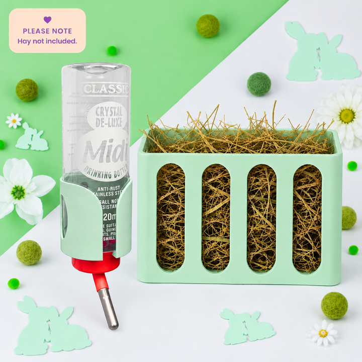 Guinea Pig & Rabbit Water Bottle Holder & Hay Rack – Pastel Green | Cage & Wall Mounted | Made in Britain