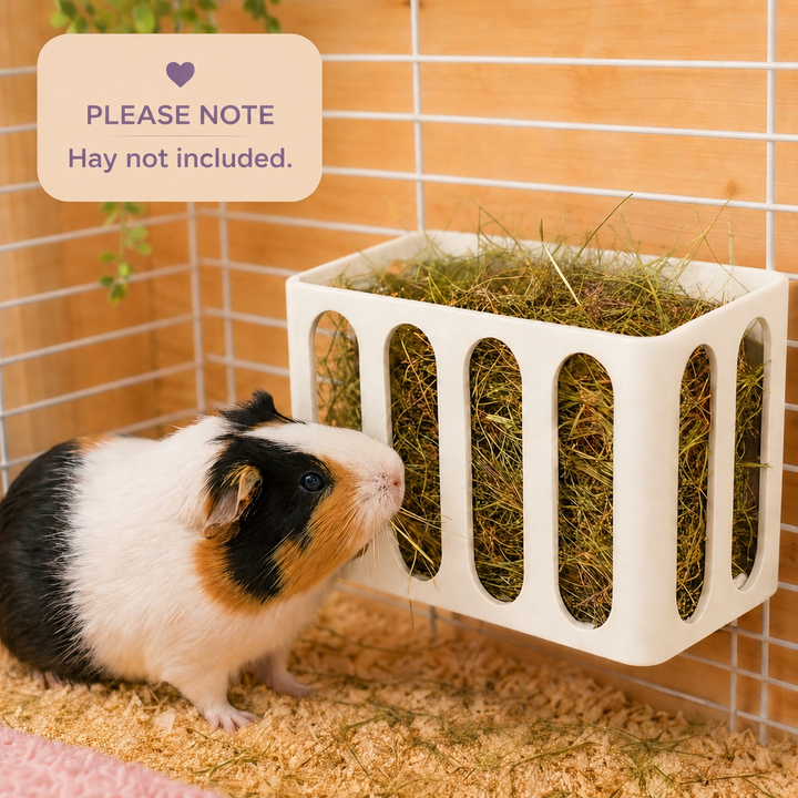 White guinea pig and rabbit hay rack, cage and wall mounted, 3D printed in Britain