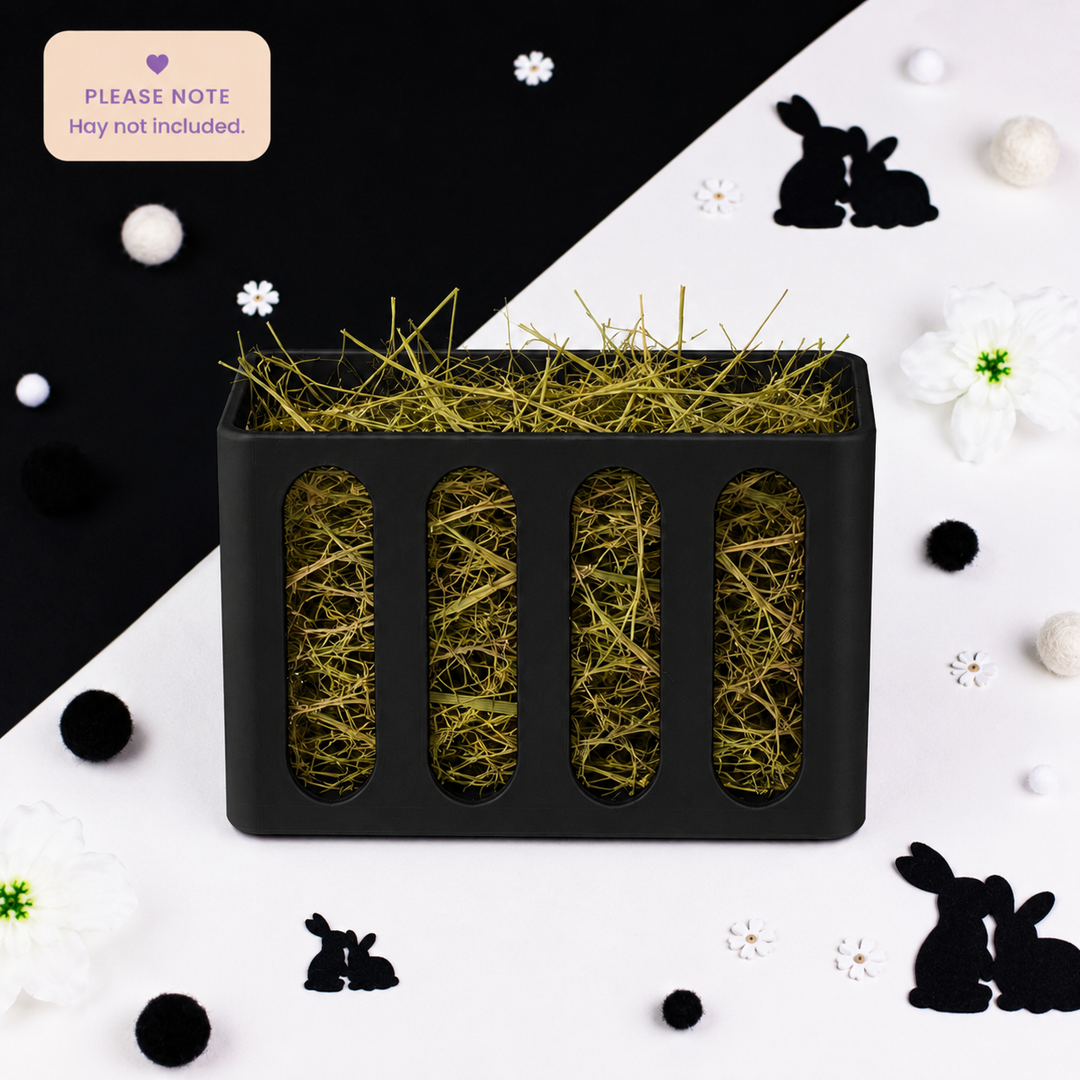 Jet Black guinea pig and rabbit hay rack, cage and wall mounted, 3D printed in Britain