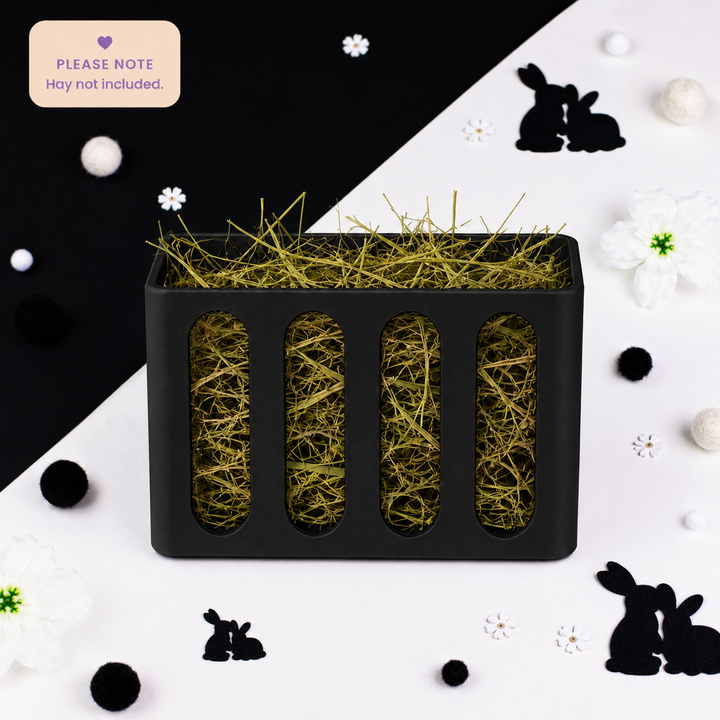 Jet Black guinea pig and rabbit hay rack, cage and wall mounted, 3D printed in Britain