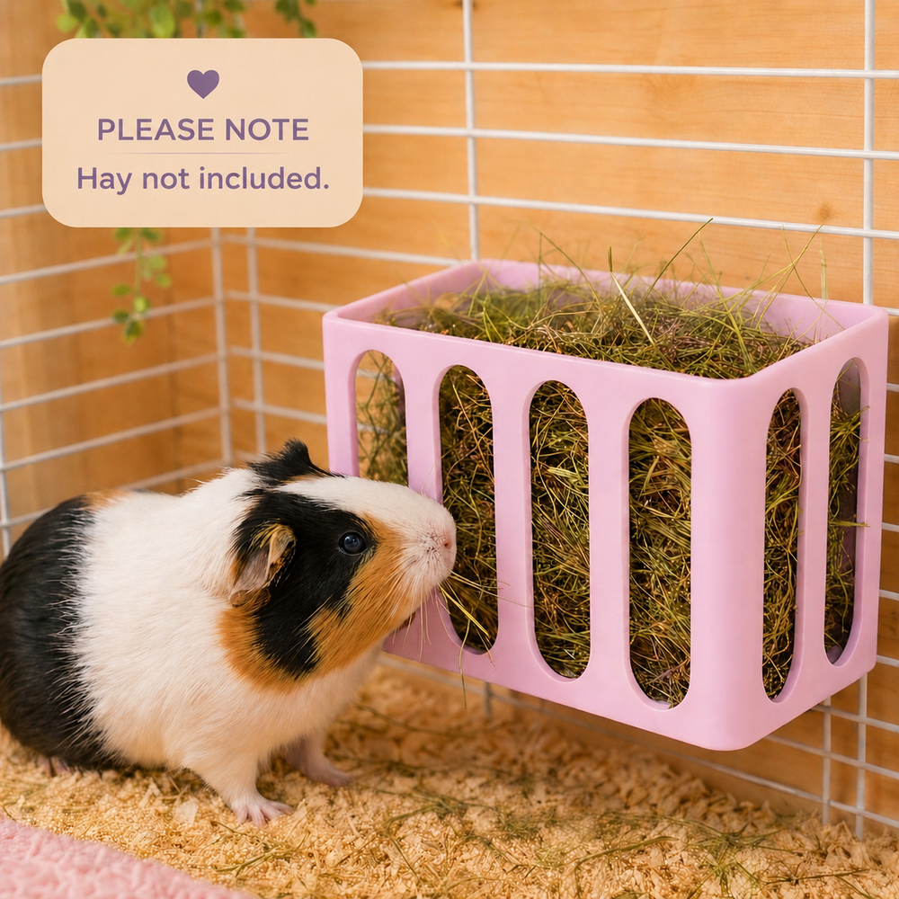 Pastel Pink guinea pig and rabbit hay rack, cage and wall mounted, 3D printed in Britain