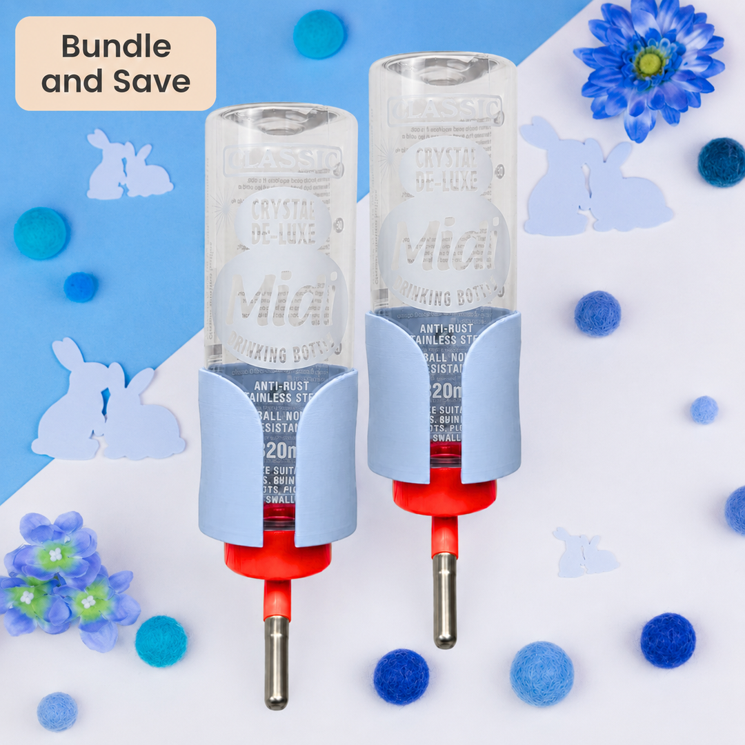 Pastel Blue guinea pig bottle holder duo pack, 2x no-wire cage mounted holders, made in Britain