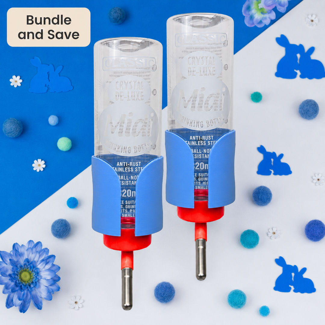 Sky Blue guinea pig bottle holder duo pack, 2x no-wire cage mounted holders, made in Britain