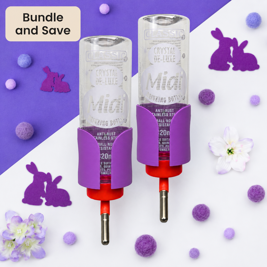 Electric Purple guinea pig bottle holder duo pack, 2x no-wire cage mounted holders, made in Britain
