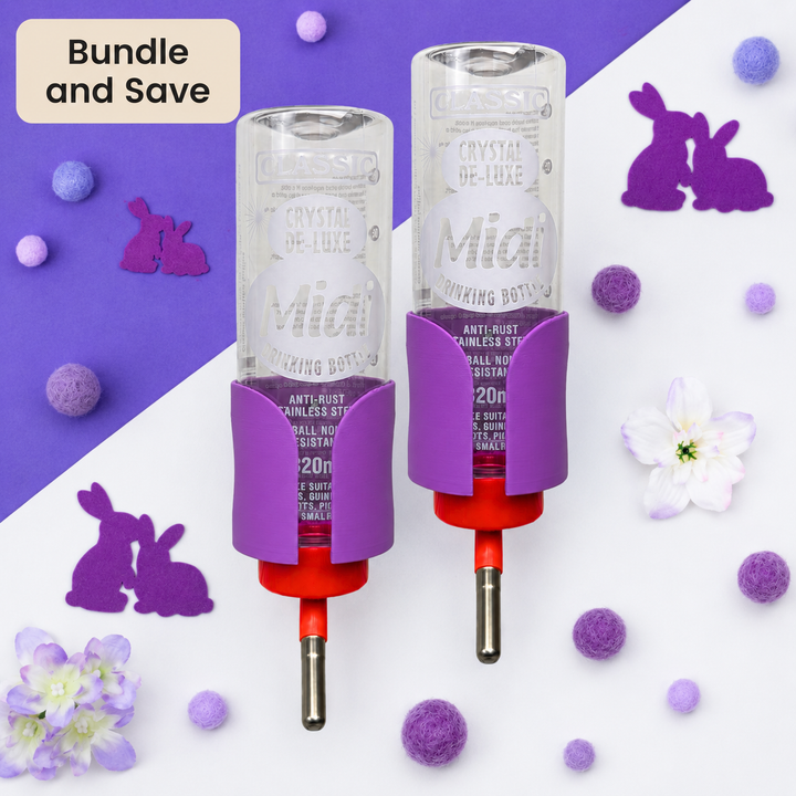 Electric Purple guinea pig bottle holder duo pack, 2x no-wire cage mounted holders, made in Britain
