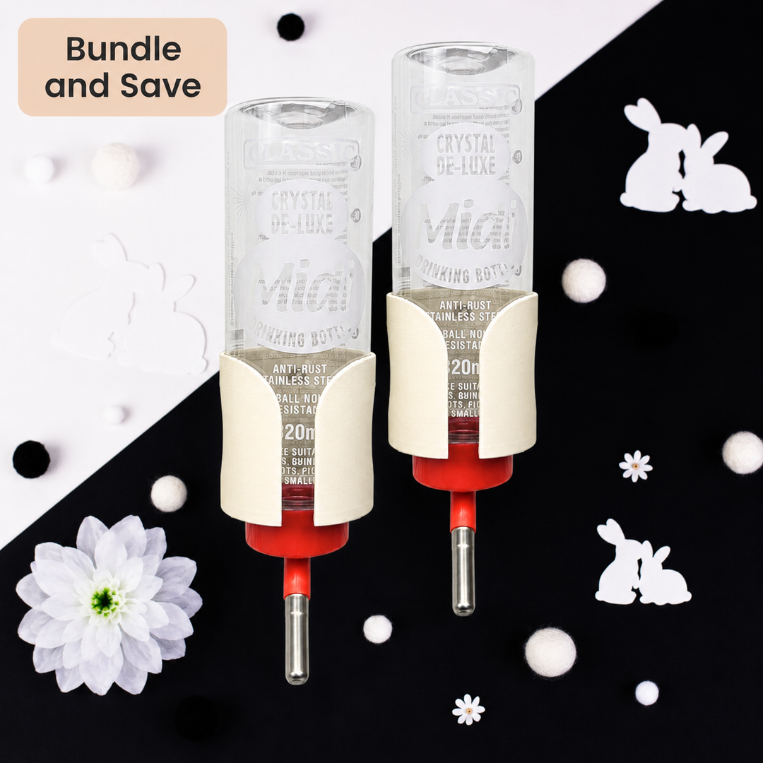 Bright White guinea pig bottle holder duo pack, 2x no-wire cage mounted holders, made in Britain