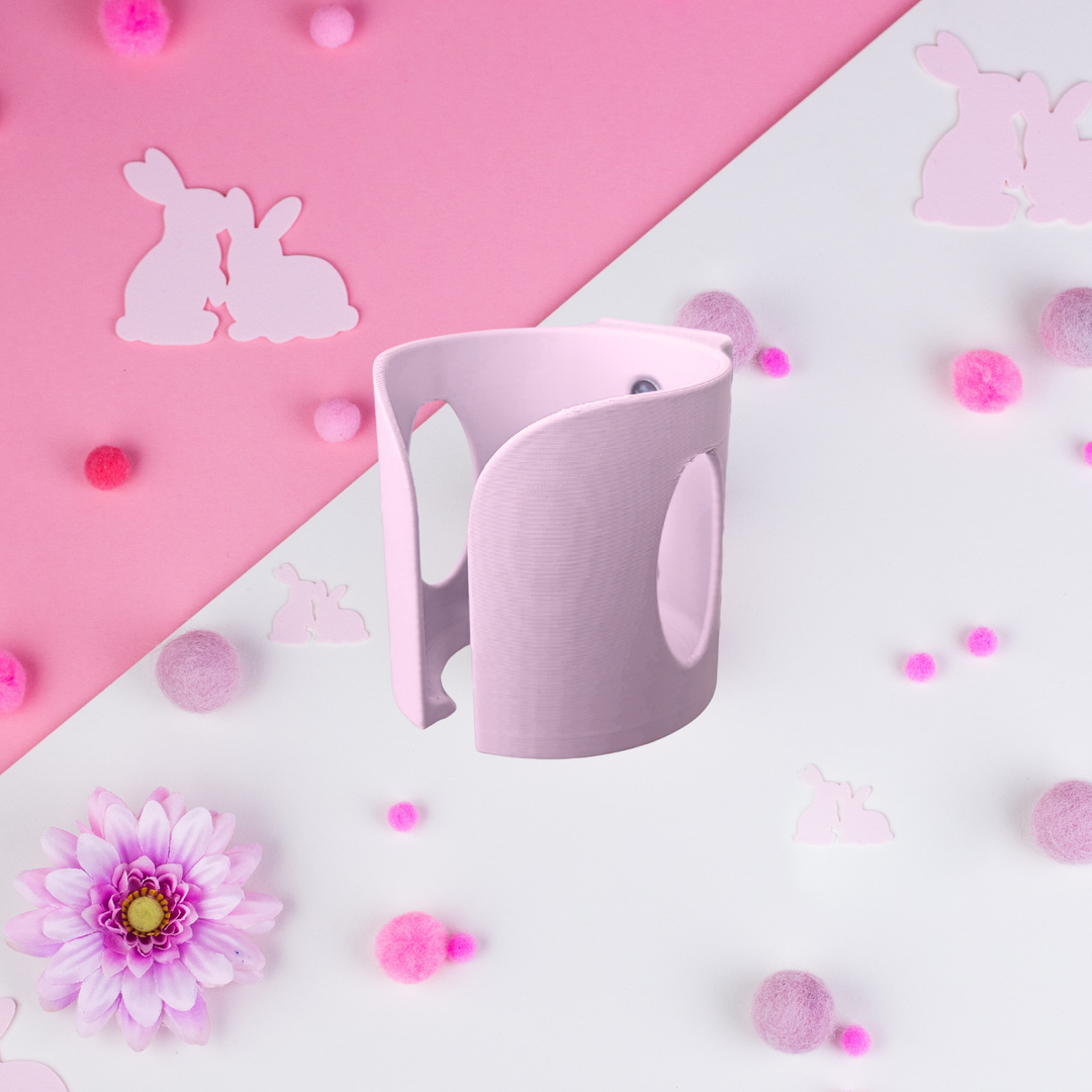 Pastel Pink guinea pig water bottle holder side view, no-wire cage mount, made in Britain